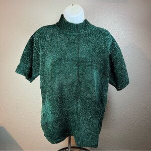 Vintage Erika & Co Green Shimmer Knit Sweater Top Short Sleeve Medium